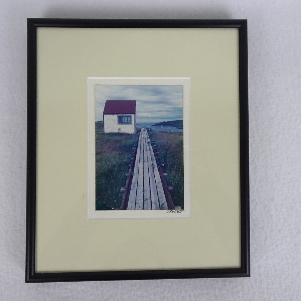 Vintage Print New England Saltbox House Harbor Seascape Framed Miniature Art